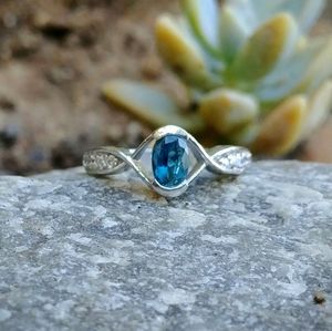 Dark Blue Genuine Tourmaline Sterling Silver Ring